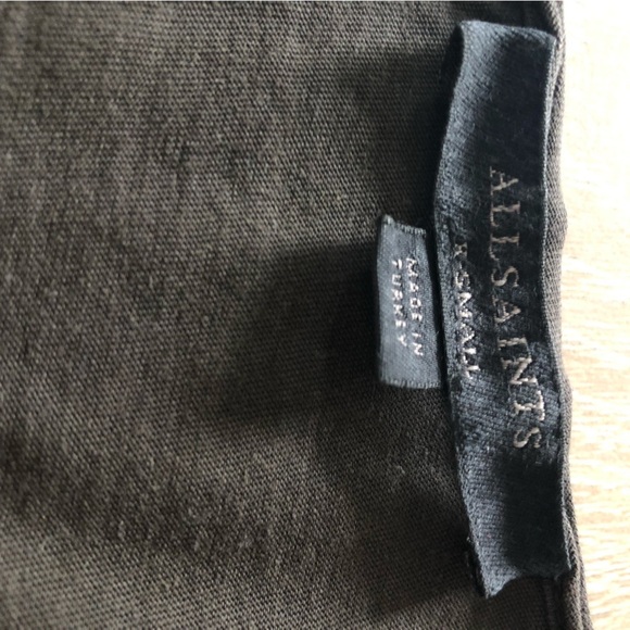 All Saints Raw Hem V Neck T Shirt in Faded Black Size XS - Picture 5 of 9
